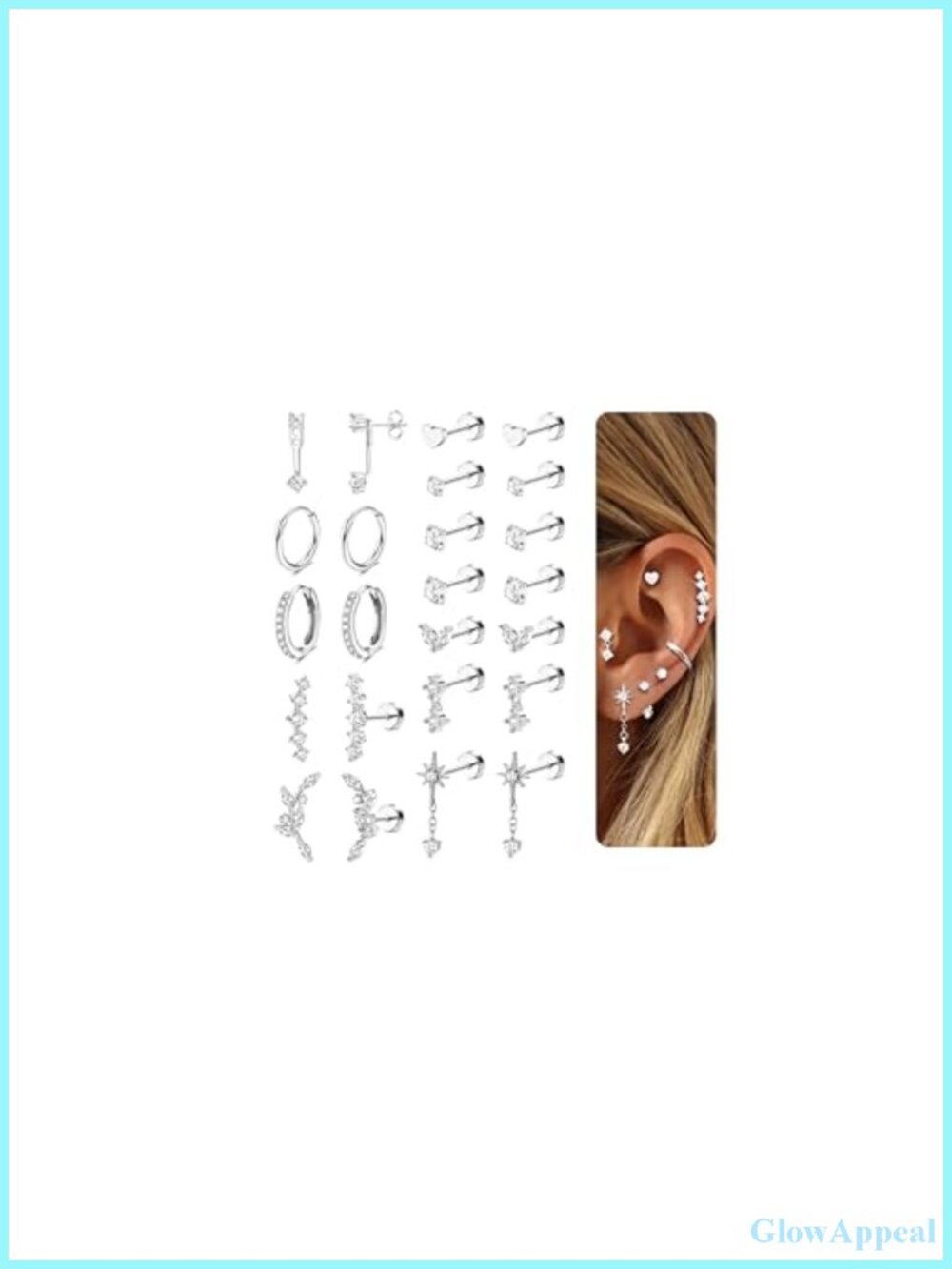 14K Gold Plated Stainless Steel Earring Set for Sensitive Ears, 12 Pairs Flat
